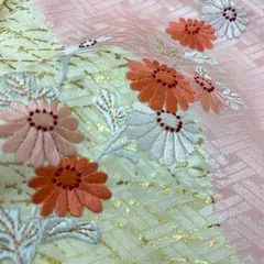 付下げ 刺繍 絞り 檜垣の地紋 裄65 紋無し 正絹 着物 MK-3011