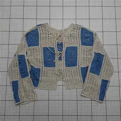 ◇ Θ カスタネ Kastane クロシェ編みニットカーディガン Fサイズ ベージュ系×ブルー系 レディース E  【1511250014024】