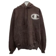 00s Champion ロゴスウェット パーカー XL～ ダークブラウン チャンピオン プルオーバー ビッグロゴ 00年代 トップス 秋物 a801-5677