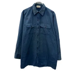 USA製 Dickies 長袖 無地シャツ L インディゴブルー ディッキーズ ボタン 胸ポケット 無地 シンプル シンプルシャツ 春物 a801-5694のサムネイル
