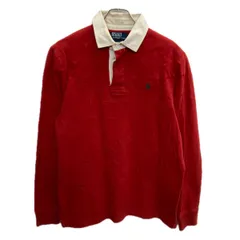 90s Polo Ralph Lauren 長袖 ラガーシャツ M レッド ポロラルフローレン ハーフボタン ポニー刺繍 ラグビー トップス 春秋物 a801-5709