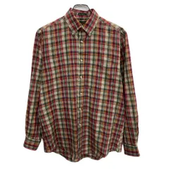90s 台湾製 Eddie Bauer 長袖 チェックシャツ M マルチカラー エディーバウアー ボタンダウン 黒タグ 胸ポケット トップス 春物 a801-5711