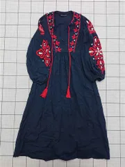 ◇ Θ ザラ ZARA WOMAN 刺繍ロングワンピース ネイビー系 レディース E  【1512020015074】