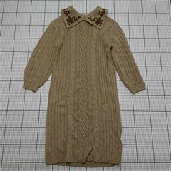 ◇ ⊇ アクシーズファム axes femme ケーブル編み刺繍カラーニットワンピース ベージュ系 レディース E  【1512020014985】