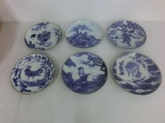 九谷焼 23cm 大皿 青手 山水画 金彩 アンティーク 骨董品 飾り皿