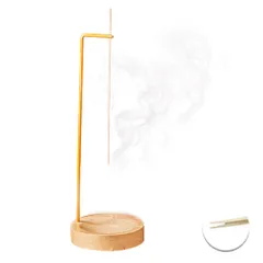 新品 吊り下げ お香立て 線香立て ンセンスホルダー お香 仏壇用 お香立て 香炉 オシャレ お香スタンド 吊り下げ式 逆流香 家 茶室 室内装飾 木製台座 縦置き 線香 取り外し可能 香皿 (ゴールド)