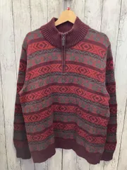  L. L. Bean エルエルビーン ニット レッド ハーフジップ 幾何学 肉厚 コットン Lサイズ メンズ
