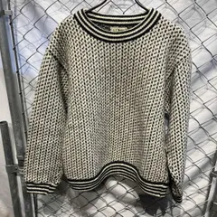 80s L.L.BEAN ニット ノルウェー製 バーズアイ ホワイト×ブラック  M エルエルビーン 