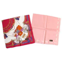 MWJ25564 未使用 CELINE セリーヌ ハンカチ 2枚セット レッド×マルチカラー ピンク コットン