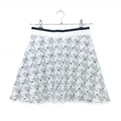 【美品】ニューバランスゴルフ ニットスカート 白×ライトグレー 総柄 斜めストライプ調  レディース 0(S) ゴルフウェア New Balance