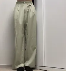 s アンダービ ライトグリーン スラックス ズボン ピンタック ボタン メイミニポケット ハイウエスト ハイウェスティッド
