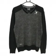 オークリー セーター グレー系×黒 身頃地模様 スカル刺しゅう ウール混 メンズ M ゴルフウェア Oakley