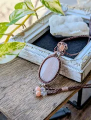 ☆ムーンストーン(ピンクブラウンカラー)☆マクラメ編みネックレス 508・マクラメネックレス