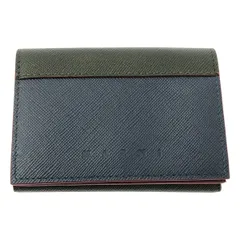 【新品】  MARNI / マルニ | バイカラー ロゴ サフィアーノレザー ミニ ウォレット | ボルドー/カーキ/ネイビー | レディース