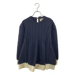 UNITED ARROWS / ユナイテッドアローズ | ケーブル ペプラム ロングスリーブ ニット | F | ネイビー | レディース