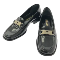 PRADA / プラダ | ロゴプレート スクエアトゥ ローファー シューズ | 35 1/2 | ブラック/シルバー | レディース