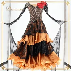 社交ダンス 衣装 クリスアン chrisanne スタンダードドレス ワンピース ドレス スタンダード フロート 茶色 赤 花 デモ 競技 ダンス パーティ 発表会 上品 レース 光沢 ブラック系 ブラウン系 高級感 おしゃれ競技用 発表用 レディース