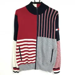【美品】トミーヒルフィガーゴルフ ニットジャケット レッド×ネイビー ボーダー ストライプ メンズ LL ゴルフウェア Tommy Hilfiger Golf