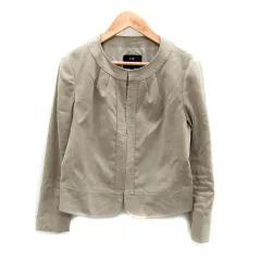 23区 オンワード樫山 ノーカラージャケット ミドル丈 無地 スエード調 38 M ベージュ /SY12