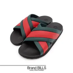 未使用品 GUCCI グッチ シェリーライン ウェブ ストライプ スライドサンダル 627820 ＃39 26cm ラバー ブラック レッド グリーン メンズ