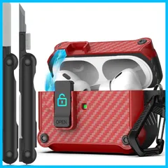 【在庫処分】2 第 世代/第 1 Pro 世代ケースカバー、安全なロッククリップ付き自動ポップアップカーボンファイバーケース、AirPods AirPods Pro 用フルボディ耐衝撃ハードシェル保護ケース RFUNGUANGO (2023/2022/2019