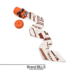 未使用品 HERMES エルメス ツイリー CHAINES ET GOURMETTES 062497S シルク BLANC CUIVRE レディース チェーン柄 リボンスカーフ