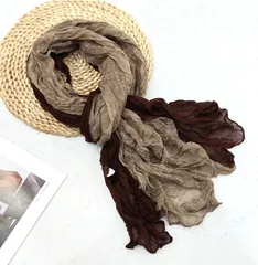 【ブラウン】ストール レディース 大判 シワ加工 配色 配色デザイン 薄手 春夏 秋 首元 日よけ 冷房対策 日差し対策