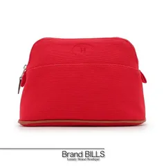 未使用品 HERMES エルメス ボリードポーチ ミニ 20 小物入れ コスメポーチ コットンキャンバス レッド ベージュ レディース