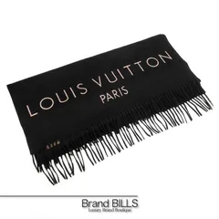 美品 LOUIS VUITTON ルイ・ヴィトン ロゴ カシミア ストール 大判 ブラック ユニセックス フリンジ