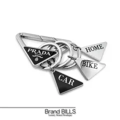 未使用品 PRADA プラダ メタルキーチェーン 2PS065 スティール エナメル  トライアングルロゴ ブラック シルバー ユニセックス