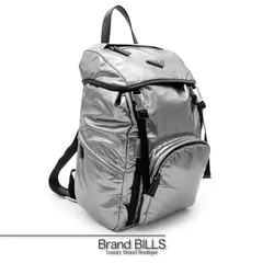 美品 PRADA プラダ バックパック リュックサック 1BZ039 トライアングルロゴ ナイロン シルバー ユニセックス