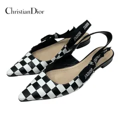 クリスチャンディオール CHRISTIAN DIOR JADIOR パンプス 靴 シューズ レザー ブラック ホワイト フラットパンプス フラットサンダル スリングバック