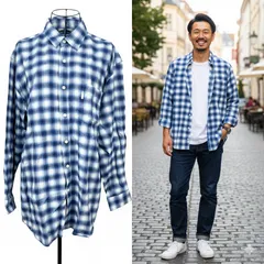 極美品✨ converse コンバース 大きめ ブルー コットン 100 チェックシャツ カジュアル オーバーサイズ