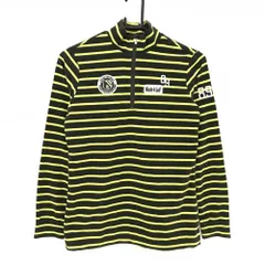 【超美品】パーリーゲイツ 長袖ハイネックシャツ カーキ×イエロー ボーダー 表起毛  レディース 1(M) ゴルフウェア PEARLY GATES