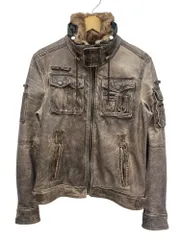 DOLCE&GABBANA (ドルチェアンドガッバーナ) D&G ファー付レザージャケット 裏地チェック柄 44 ブラウン メンズ/045