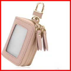 【人気商品】カバー スマートキーケース スマートキーケース ファスナー 革 カラビナ付き ダブルポケット メンズ レディース 窓付き 多機能 クリア窓 2個収納 キーケース [Gineman]