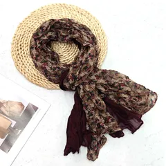 【ダークブラウン】ストール レディース 大判 シワ加工 配色 配色デザイン 薄手 春夏 秋 首元 日よけ 冷房対策 日差し対策