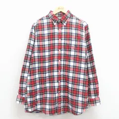 L/古着 エルエルビーン 長袖 フランネル シャツ メンズ 80年代 80s コットン ボタンダウン 赤 チェック【spe】 25nov22