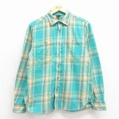 M/古着 ノースフェイス 長袖 フランネル シャツ メンズ 青緑 チェック 25nov22