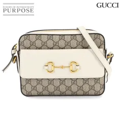 新品同様 グッチ GUCCI ホースビット 1955 スモール ショルダー バッグ GGスプリーム レザー ホワイト 645454 90306125