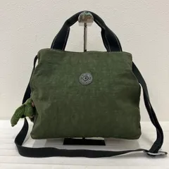 8309　Kipling キプリング　ショルダーバッグ　ハンドバッグ　2WAY　カーキ　オリーブ　グリーン　チャーム付き　モンキー　ゴリラ　軽量　カジュアル　シンプル　無地　レディース　ポケット多数