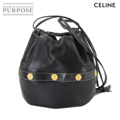 セリーヌ CELINE 巾着 ショルダー バッグ レザー ブラック ゴールド 金具 フリンジ ヴィンテージ Shoulder Bag 90306494