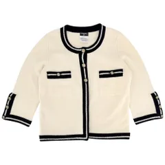 シャネル カーディガン レディース ニット ココマーク ココボタン ヴィンテージ アパレル 服 CHANEL 36 P37399K02429 ホワイト 白 ネイビー 紺 ゴールド金具 カシミヤ    春 秋 冬【中古品】
