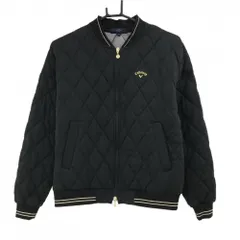 【超美品】キャロウェイ 中綿ジャケット 黒×ゴールド キルティング ダブルジップ 胸ロゴ レディース M ゴルフウェア Callaway