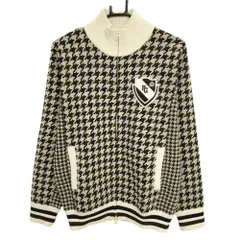 【美品】パーリーゲイツ ニットジャケット ベージュ×黒 千鳥格子 ウール混  メンズ 5(L) ゴルフウェア PEARLY GATES