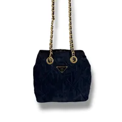 プラダ　PRADA トライアングルロゴ　チェーンショルダーバッグ　ネイビー　紺色　テスートナイロン　キルティング加工