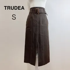 TRUDEA ベルト付きステッチタイトスカート ブラウン タイトスカート スリット ハイウエスト ベルト付き タイトシルエット ロングスカート Sのサムネイル