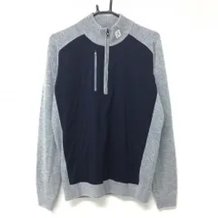 フットジョイ 異素材ハイネックセーター ネイビー×ライト杢グレー ニット ウール混 ハーフジップ メンズ L ゴルフウェア FootJoy