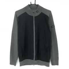 【美品】フットジョイ 異素材ニットジャケット 黒×グレー ウール混 前身頃ナイロン メンズ L ゴルフウェア FootJoy