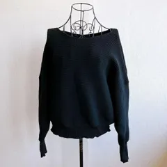 美品✨ ブルーストライブ Blue Strive ニット セーター 秋冬トップス レディース Mサイズ ゆったり ゆるだぼ オーバーサイズ ルーズシルエット 体型カバー ボートネック ショート丈 パール ワッフル編み シンプル きれいめ カジュアル 黒